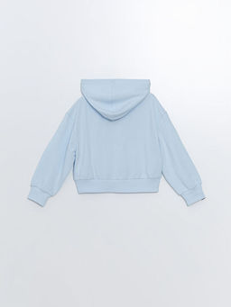 Kap??onlu Bask?l? Uzun Kollu K?z ?ocuk Fermuarl? Sweatshirt