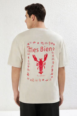 TRENDYOL MAN Tas Unisex Oversize/Genis Kesim Istakoz Bask?l? T-Shirt TMNSS25TS00051 - Trendyolmilla фото 9