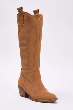 Trendyolmilla Shoes Vizon Islemeli Blok Topuklu Suet Kad?n Kovboy Cizme TAKAW25CZ00016 фото 2