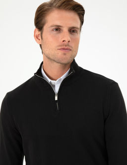 Siyah Slim Fit Fermuarl_ Dik Yaka Triko Kazak - Pierre cardin фото 2