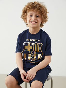 Bisiklet Yaka Barcelona Bask?l? Erkek ?ocuk Ti??rt