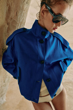 CHAQUETA CON LINO CUELLO SUBIDO / Cobalto - Zara фото 3