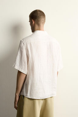 CAMISA JACQUARD RAYAS 100% LINO / Beige - Zara фото 3