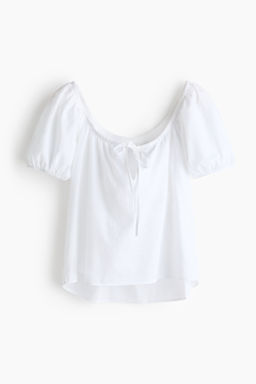 Blusa en mezcla de lino con mangas abullonadas