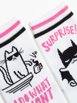 Цена за 2 пары. Носки Классические CONTE Хлопковые носки HAPPY c рисунками cat & surprise белый - Conte elegant фото 3