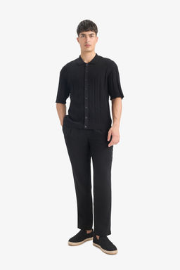 %100 Pamuk Standart Fit Polo Yaka K_sa Kollu Siyah Triko Ti__rt - Defacto фото 2