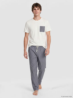 Regular Fit ?izgili Erkek Pijama Tak?m?