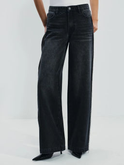 Джинсы wide leg с высокой посадкой с акцентной отделкой по бокам / Zarina