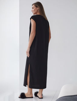 Длинное прямое платье с разрезами из 100% хлопка - Vilatte фото 3