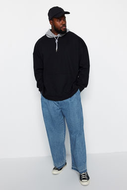TRENDYOL MAN Siyah Buyuk Beden Oversize/Genis Kesim Kapusonlu Mistik Bask? Ici Polarl? Sweatshirt TMNAW24AO00006 - Trendyolmilla фото 4