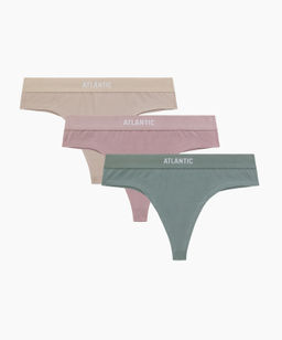 ATLANTIC 3CLP-013 Трусы стринги String - набор 3 шт. бежевый + розовый + зеленый