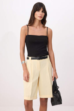 Siyah Fitted/Vucuda Oturan Straplez Ince Ask?l? Kolsuz Pamuk Ribana Orme Atlet TWOSS26AL00033