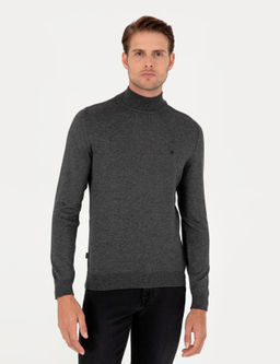Antrasit Melanj Slim Fit Yar_m Bal_k__ Yaka Basic Triko Kazak - Pierre cardin фото 3
