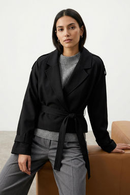 Siyah Premium Dokuma Crop Blazer Ceket TWOSS24BC00010