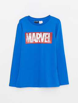 Bisiklet Yaka Marvel Bask?l? Uzun Kollu Pamuklu Erkek ?ocuk Ti??rt