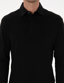 Siyah Regular Fit Ka_mir Kar___ml_ Polo Yaka Sweatshirt