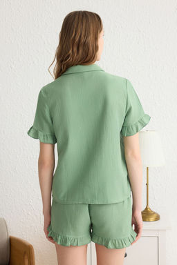 Trendyolmilla Yesil %100 Pamuklu F?rf?rl? Muslin Sortlu Dokuma Pijama Tak?m? THMSS25PT00034  фото 16