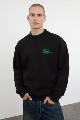 Siyah Oversize/Genis Kesim Ici Polar/S?cak Tutan Nak?sl? Dik Yaka Sweatshirt TMNAW25SW00024 - Trendyolmilla фото 2