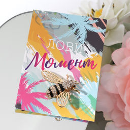 Брошь «Шмель», чёрная, белый в золоте