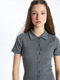Polo Yaka D?z K?sa Kollu Kad?n Bodycon Elbise