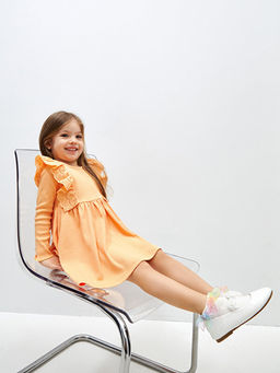 Bisiklet Yaka Uzun Kollu Basic K?z Bebek Elbise