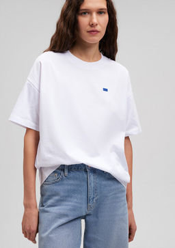 Bisiklet Yaka Basic Beyaz Tisort - Mavi фото 2