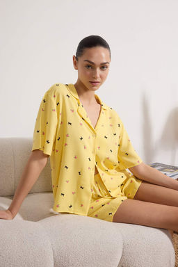 Lacivert Cicek ve Kurdele/Fiyonk Desenli Viskon Dokuma Pijama Tak?m? THMSS26PT00041 - Trendyolmilla фото 2