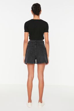 TRENDYOLMILLA Mavi More Sustainable Pileli Yuksek Bel Denim Sort TWOSS20SR0129  фото 6