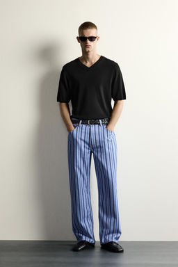 PANTAL?N STRAIGHT FIT RAYAS / Azul