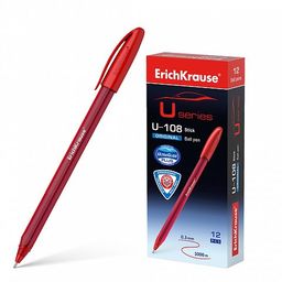 Цена за 2 шт. Ручка шар. ErichKrause "Ultra Glide Technology U-108" (53741) красная, 1мм, тонированный трехгран. корпус, игольчатый стержень