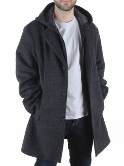 475646502 DK. GRAY Пальто демисезонное мужское со съемным капюшоном (65% шерсть, 35% кашемир)