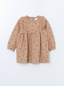 Bisiklet Yaka Uzun Kollu ?i?ekli K?z Bebek Elbise