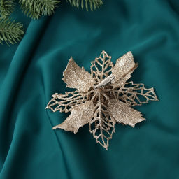 Цена за 2 шт. Ёлочные игрушки 3 шт. Цветы блеск резные на зажимах, 10.5 см, золото - Зимнее волшебство фото 3