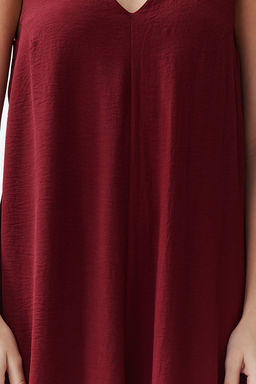 Bordo Rahat Kesim V Yaka Midi Dokuma Elbise TWOSS23EL00882