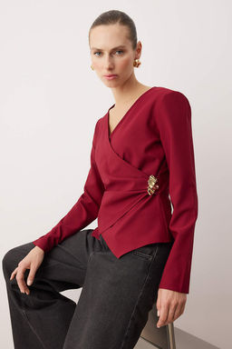 Bordo Kruvaze Toka Detayl? Dokuma Bluz TWOAW26BZ00142