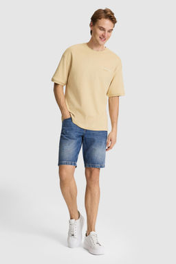 Erkek Bej Comfort Fit Bisiklet Yaka Ti__rt