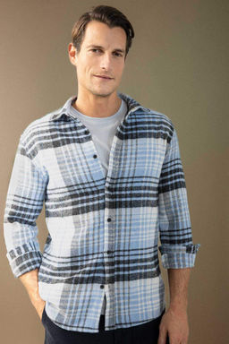Regular Fit Kareli Oduncu Flanel Uzun Kollu Gomlek - Defacto фото 5