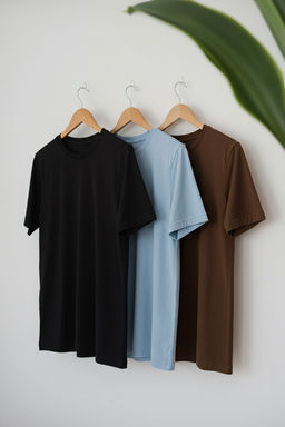 Siyah-Koyu Kahverengi-Ac?k Mavi 3lu Paket Slim/Dar Kesim %100 Pamuk Tok Kumas T-shirt TMNSS19BO0007