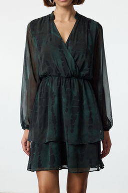 TRENDYOLMILLA Lacivert Desenli Kruvaze Yaka Skater/Belden Ac?lan Mini Astarl? Sifon Dokuma Elbise TWOAW25EL00255 фото 4