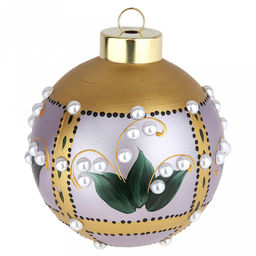 Елочная игрушка шар стеклянная д9,5см, лавандовый перламут, ручная художественная роспись, подарочная упаковка (Россия)