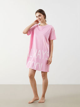 Bisiklet Yaka Bask?l? Kad?n Gecelik