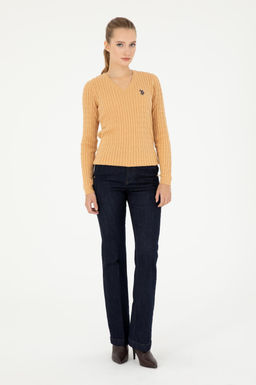 Женский базовый свитер светло-коричневого цвета с v-образным вырезом Неожиданная скидка в корзине - U.s. polo assn фото 4