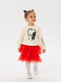 Bisiklet Yaka Uzun Kollu Atat?rk Bask?l? K?z Bebek Sweatshirt - Waikiki фото 3