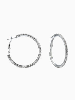 Серьги-кольца со стразами d=4,5см, цвет белый в серебре