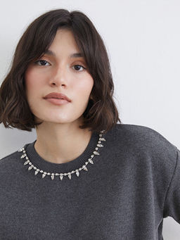 Bisiklet Yaka Ta?l? Kad?n Triko Kazak