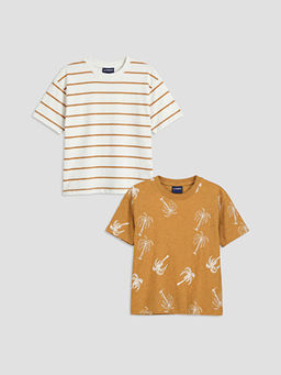 Bisiklet Yaka Bask?l? Erkek ?ocuk Ti??rt 2li