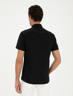 Siyah Slim Fit Keten Kar___ml_ K_sakol G_mlek