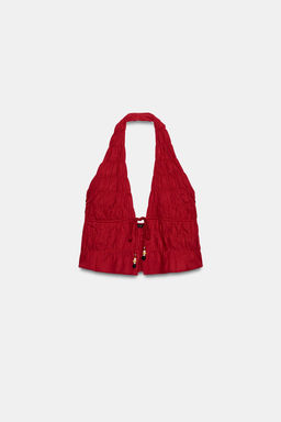 TOP HALTER FRUNCES CON LINO / Granate