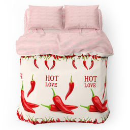 Постельное белье, комплект Евростандарт Макси/простыня на резинке "Горячая любовь" 4 предмета: пододеяльник 215х240см на пуговицах, простыня на резинке 180х200х27см, 2 наволочки 50х70см - "французский кант", с клапаном-запахом, твил-сатин 110г/м2, хл
