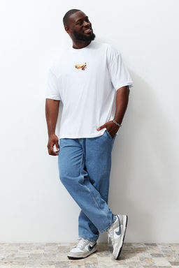 Trendyolmilla Man Beyaz Buyuk Beden Oversize/Genis Kesim On ve S?rt Uzay Bask?l? %100 Pamuk T-Shirt TMNSS25BF00012  фото 2